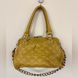 Golden Yellow Quilted Shoulder Bag with Metal Chain Accent Y2K Preppy Colorful